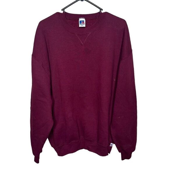 Vintage Russell Athletic Blank Burgundy Sweatshirt Made In USA XL - Picture 1 of 4